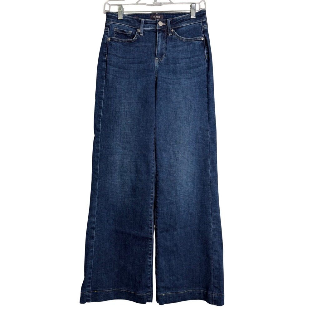 NYDJ Teresa Wide Leg Jeans Womens 00 BLue Dark Wash Cambridge Preppy Boho
